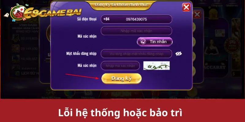 Lỗi hệ thống hoặc bảo trì trang web 68 game bài